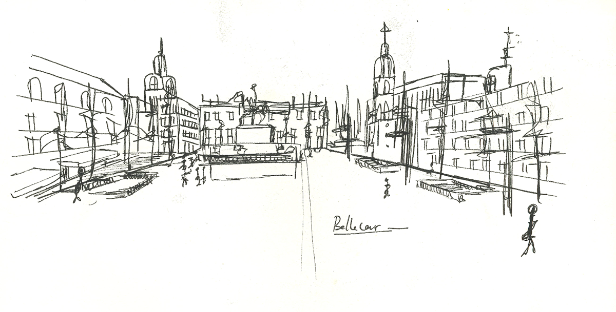 croquis architecture lyon bellecour ink drawing