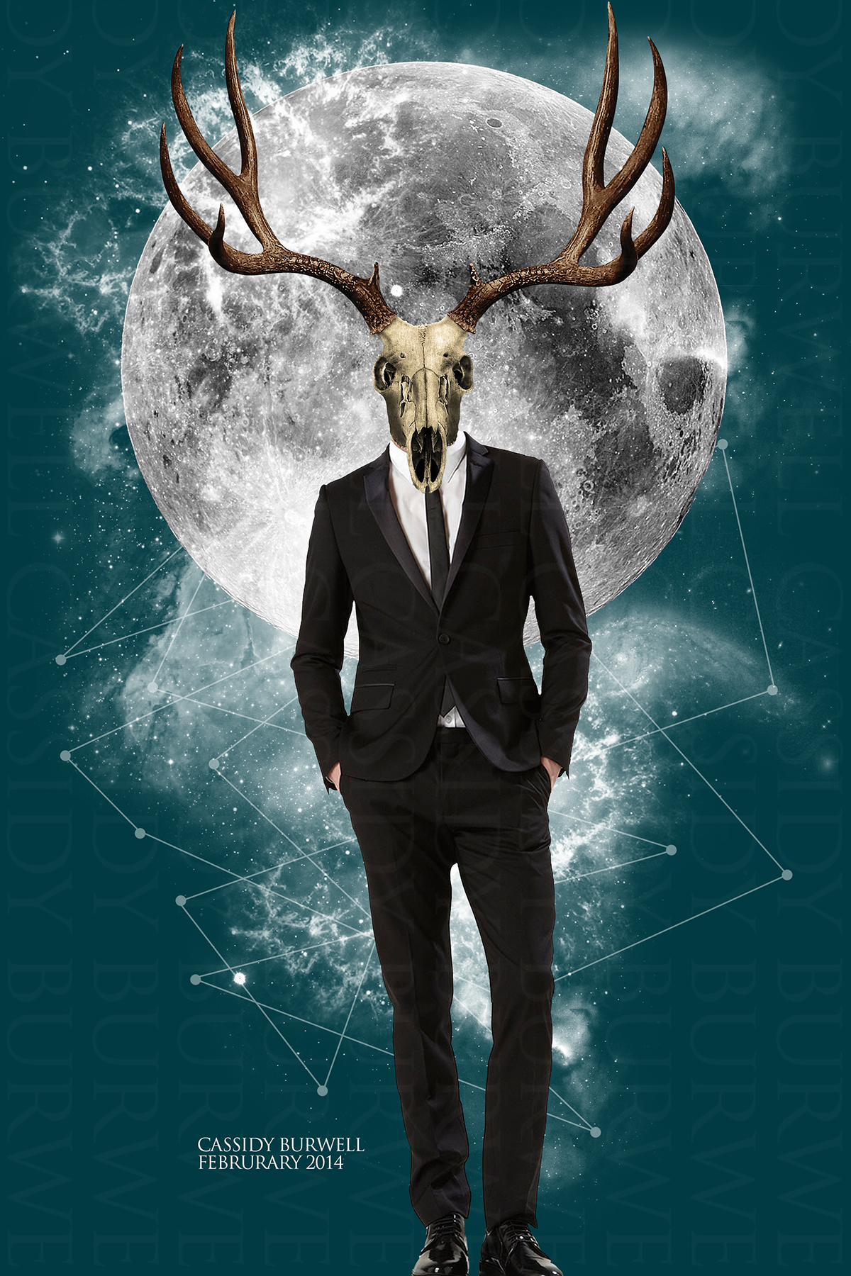 deer Deerhead nebula moon classy tuxedo deer skull