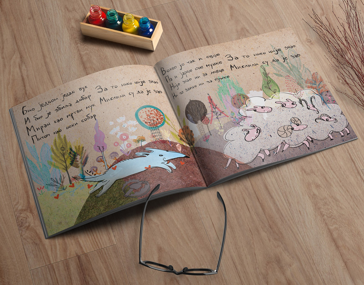 book children poem Poetry  wolf Good cute colourfull book spread book cover book design Serbia design Bookbinding