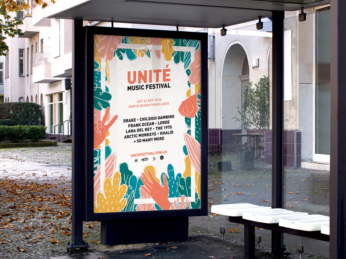 Music Festival Poster Design festival website lanyards Tote Bags Wristbands Poster series Unite Red Cross ILLUSTRATION 