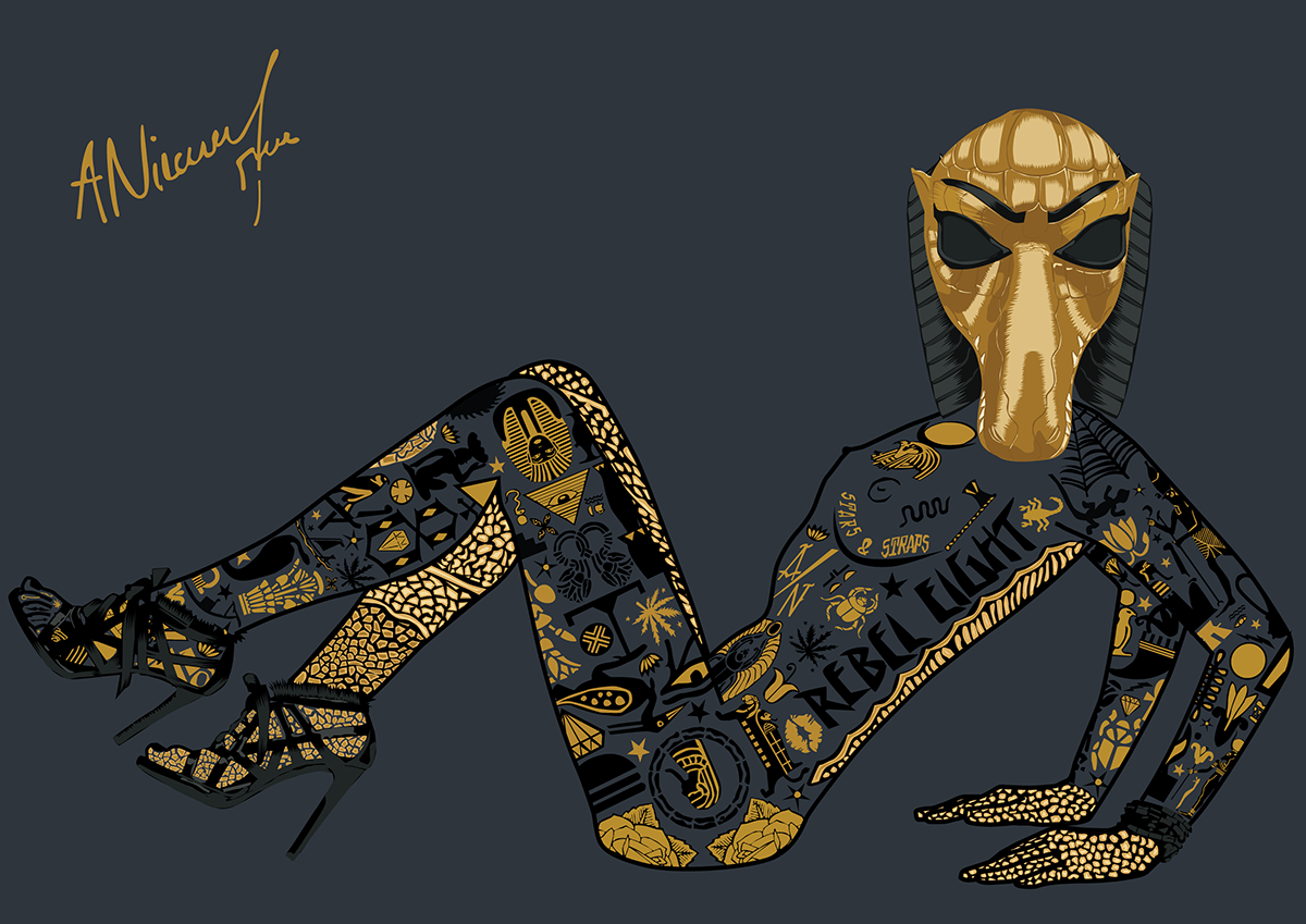 crocodile gold black grey yellow tattoo tattoos girl naked egypt egyptian pyramid snake Roses statues