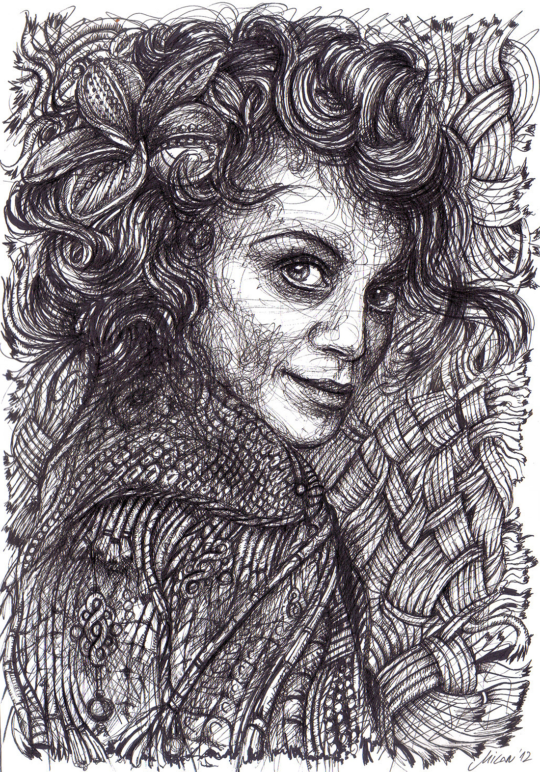 drawings portraits ink pen Ink and Pen indians actress squaw black hatching line handmade scatchbook graphite