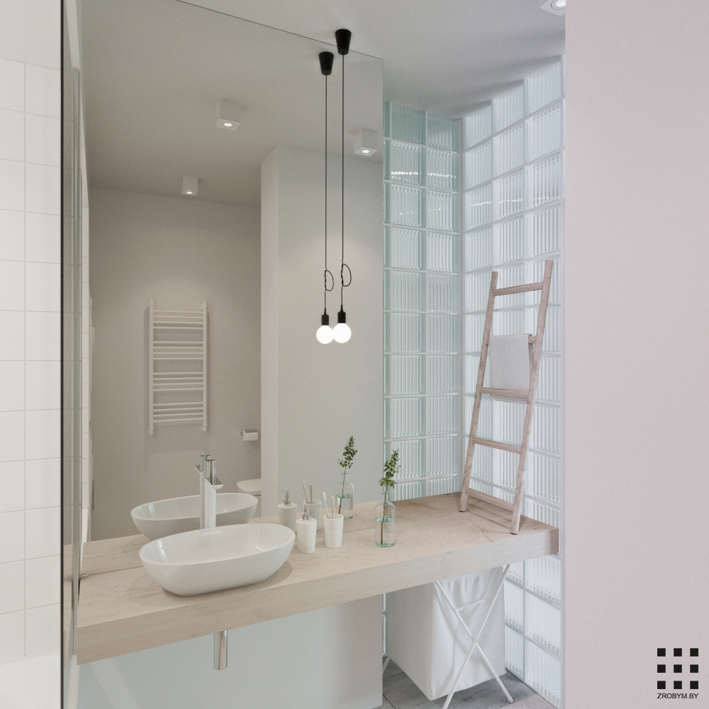 Interior design Scandinavian visualization corona White plywood minsk belarus glass blocks