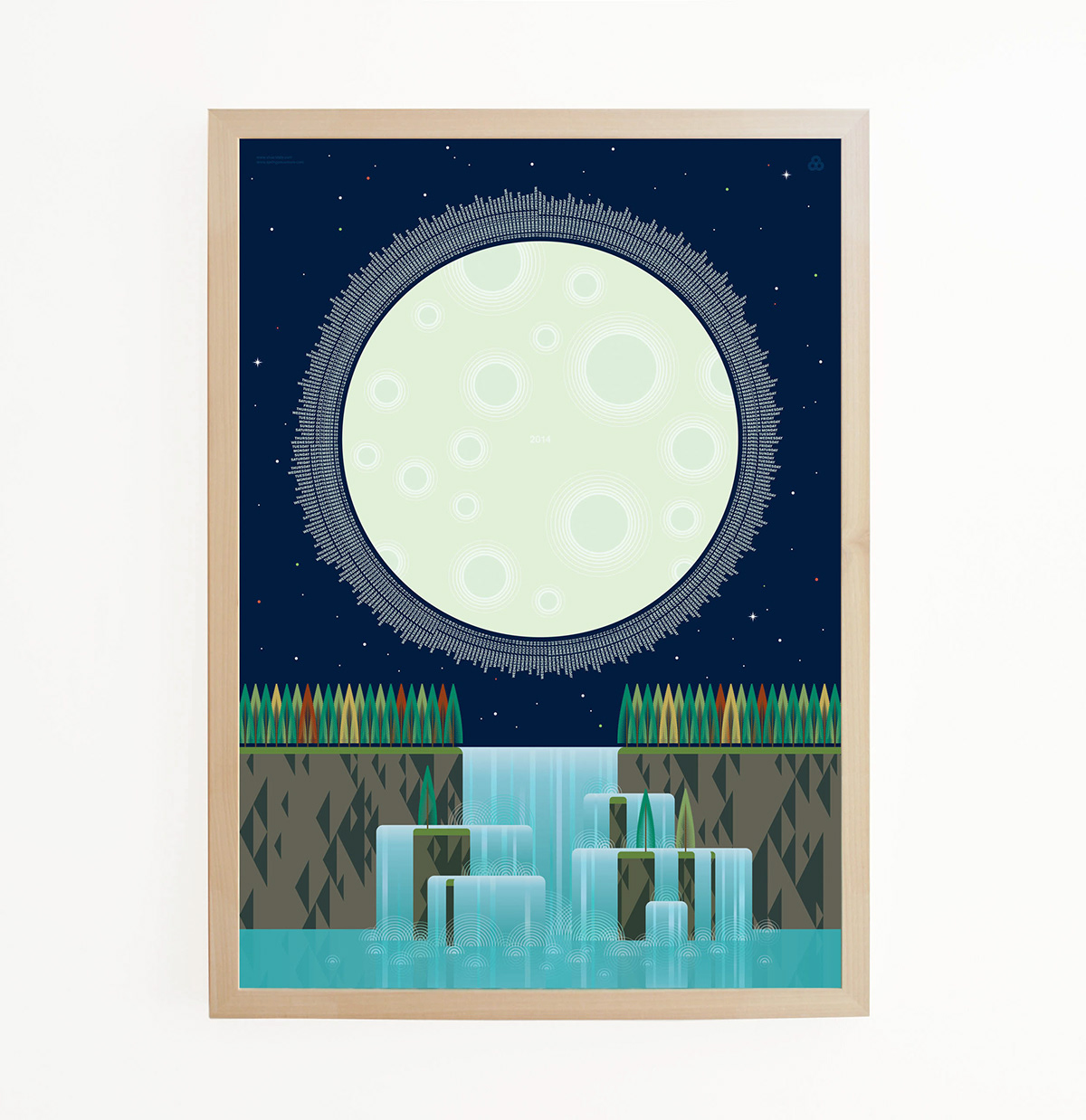 mid century calendar 2014 Calendar print spring once more Stuart Daly Sun poster swiss moon water waterfall trees modern