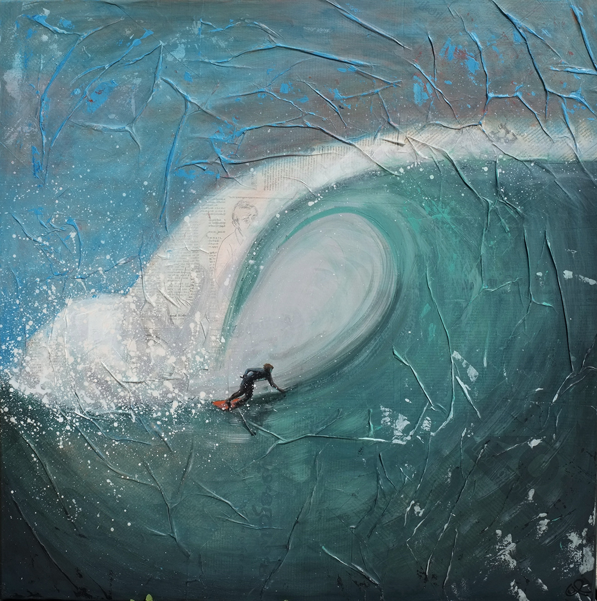 Surf surfeur vague wave mer liberté collages bleu été vacances