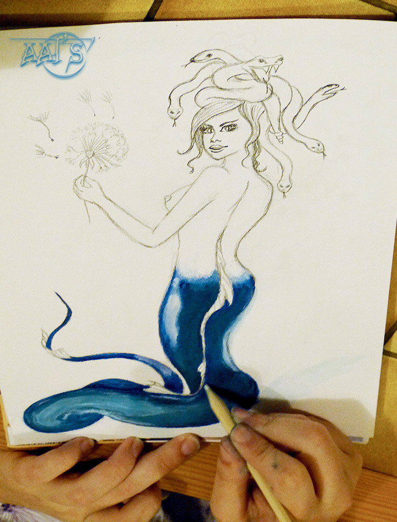 draw fantasy mythology medusa paint auqarelle