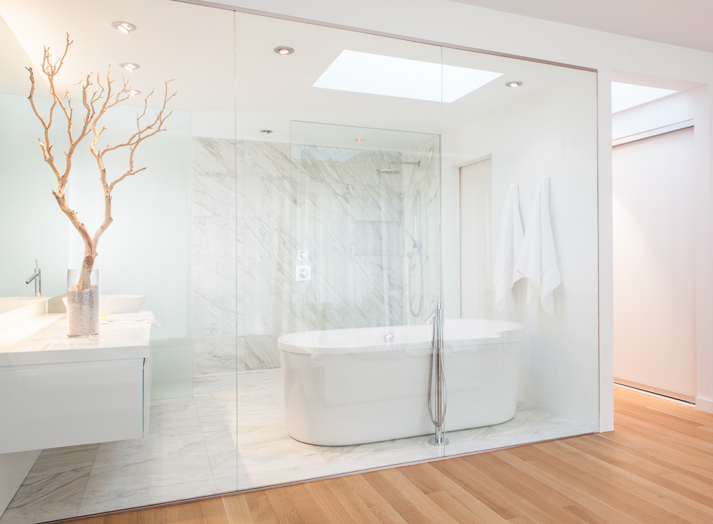 master bath bathroom White Soaker tub vanity SHOWER Glass enclosure Marble Open Concept Master bedroom hardwood bright Natural Light