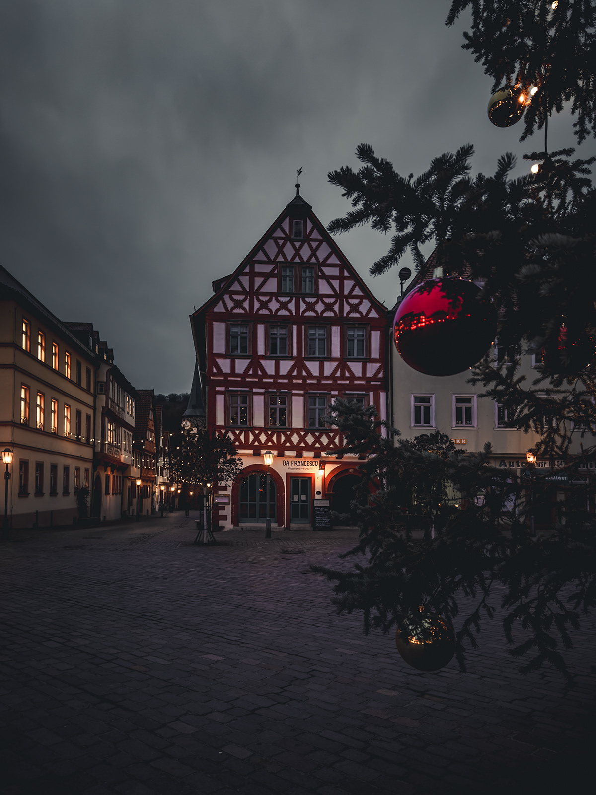 cozy winter Lightbulb christmas Tree german old town charm Christmas Holiday Photography 