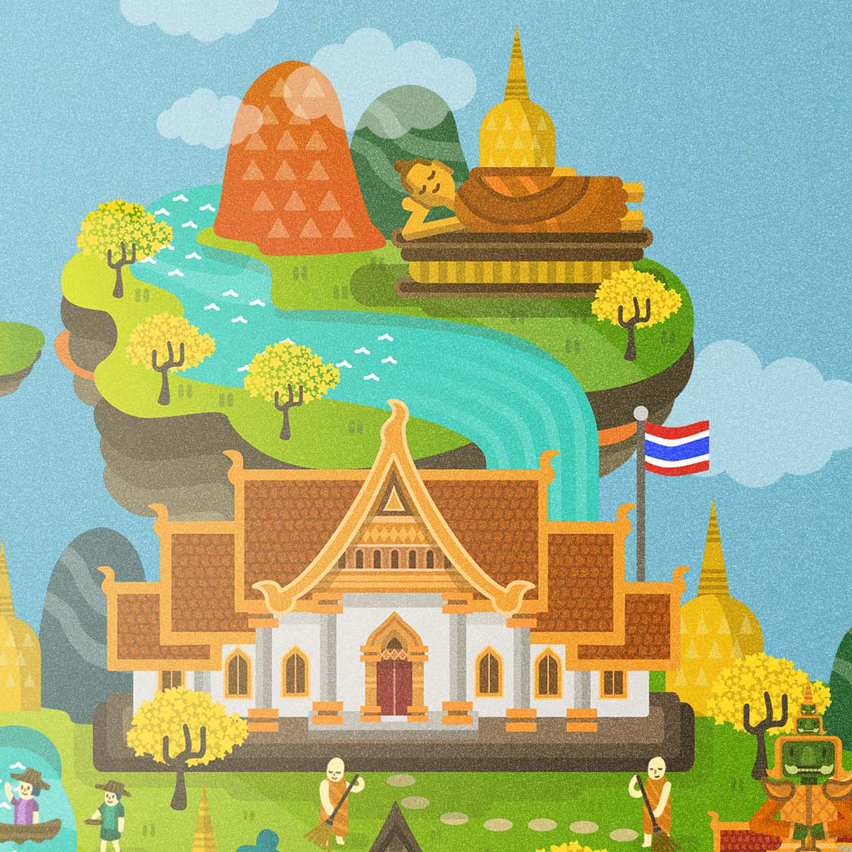 Thailand temple budha culture waterfall ILLUSTRATION  graphic land SKY king
