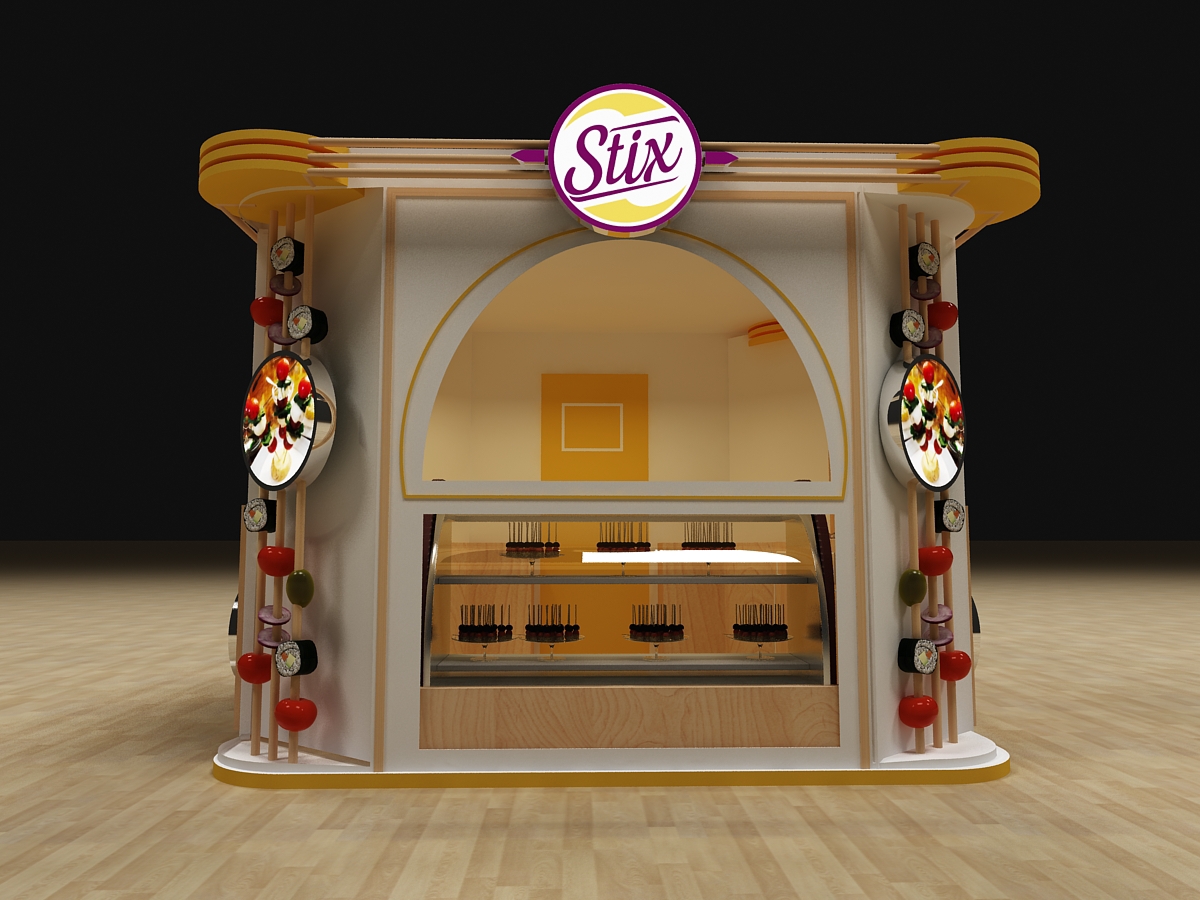 stix Kiosk booth design hossam moustafa posm Exhibition  cool 3DWork   packaging design Stand Display 3dmax Render Interior