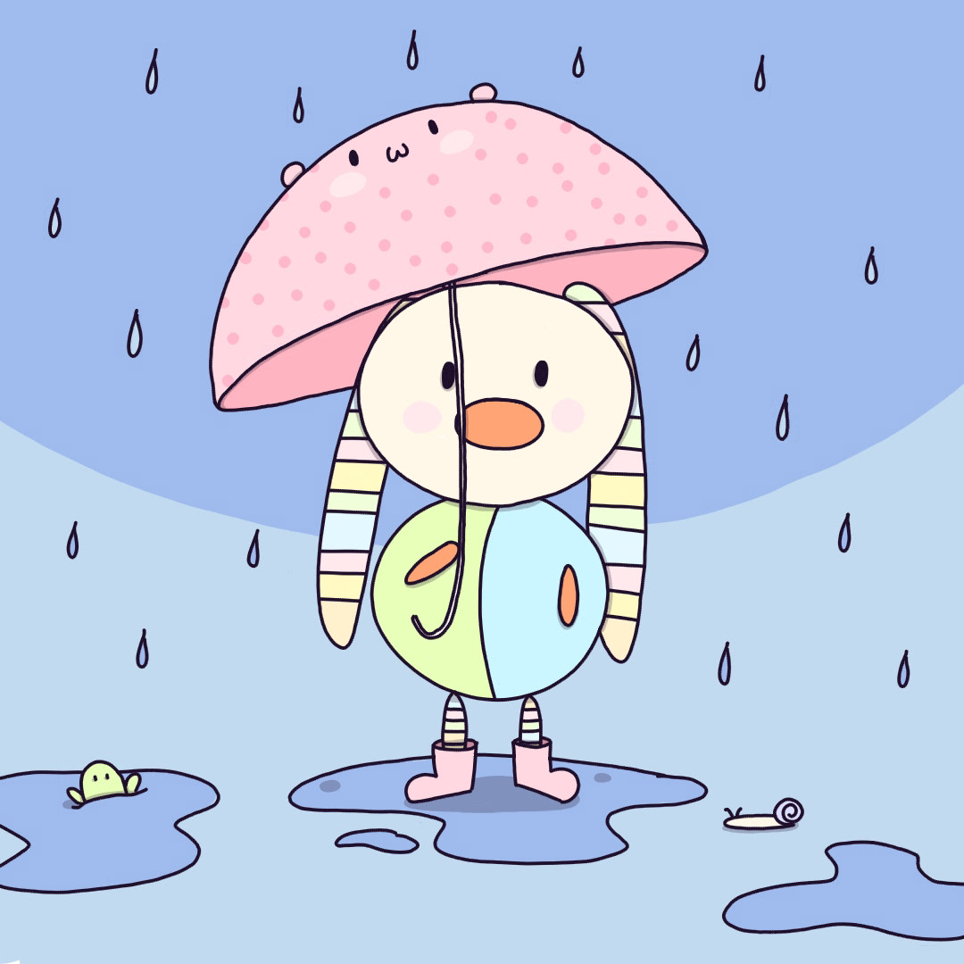 lapin Pluie parapluie paupiette Sous la pluie
