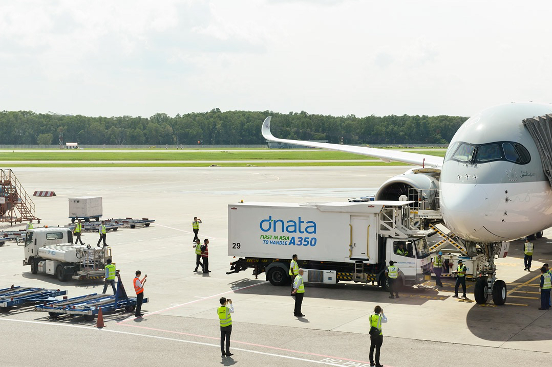 dnata Qatar singapore asia Ground handling airline logo Airbus A350 Aeroplane plane flight transportation identity Lockup