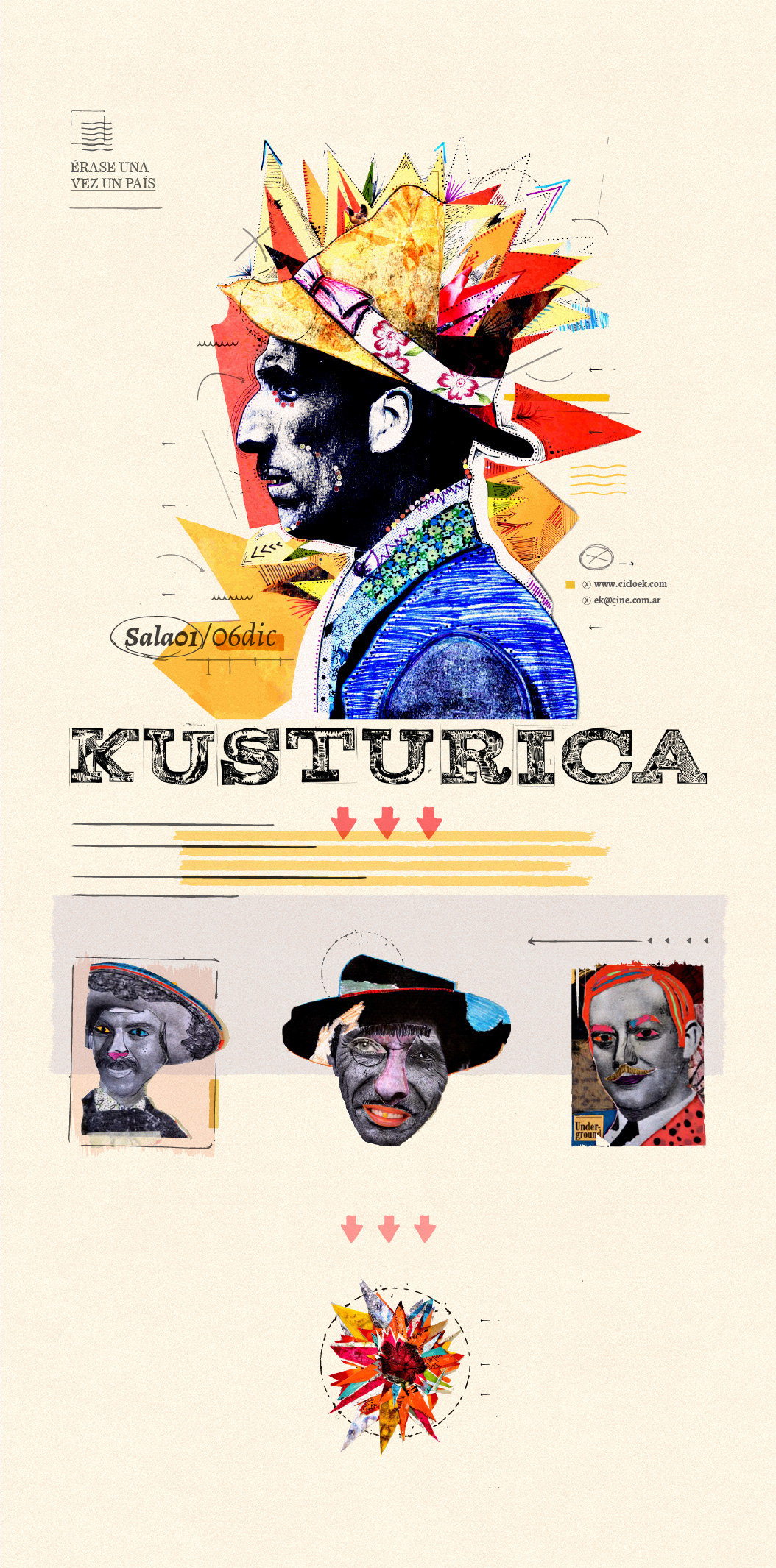 Emir Kusturica collage pelicula cine catedra gabriele ciclo de cine musica balcanica ilustracion