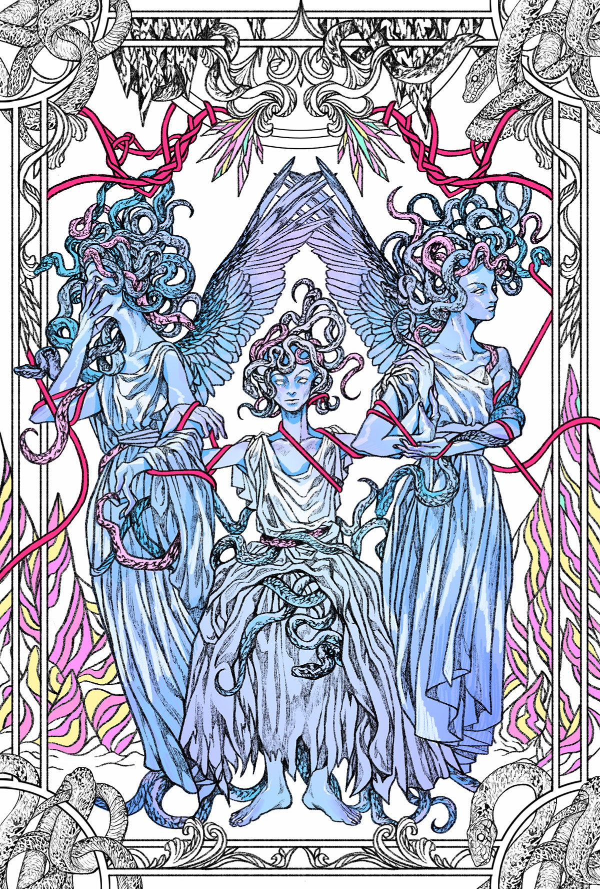 book cover coloring book Drawing  fantasy drawing greek mythology medusa mythology Procreate sphinx tumblbug