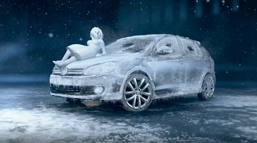 volkswagen snow car frost snowman