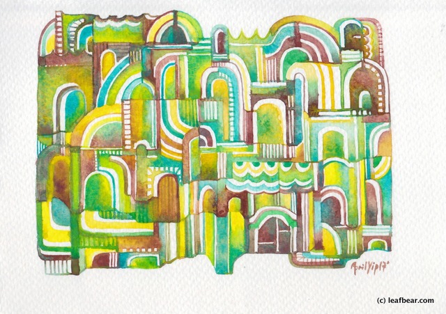 abstract watercolor ILLUSTRATION  pattern building palace maze leafbear whya fairytale