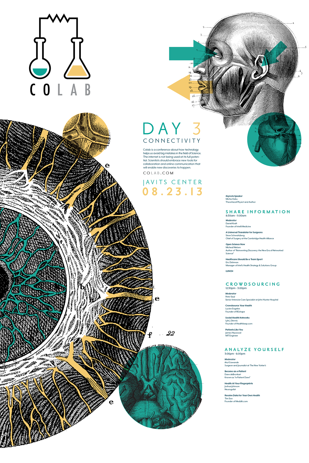 colab conference science medicine forensics Body Parts scientific connectivity eye brain old illustration Technology poster logo identity