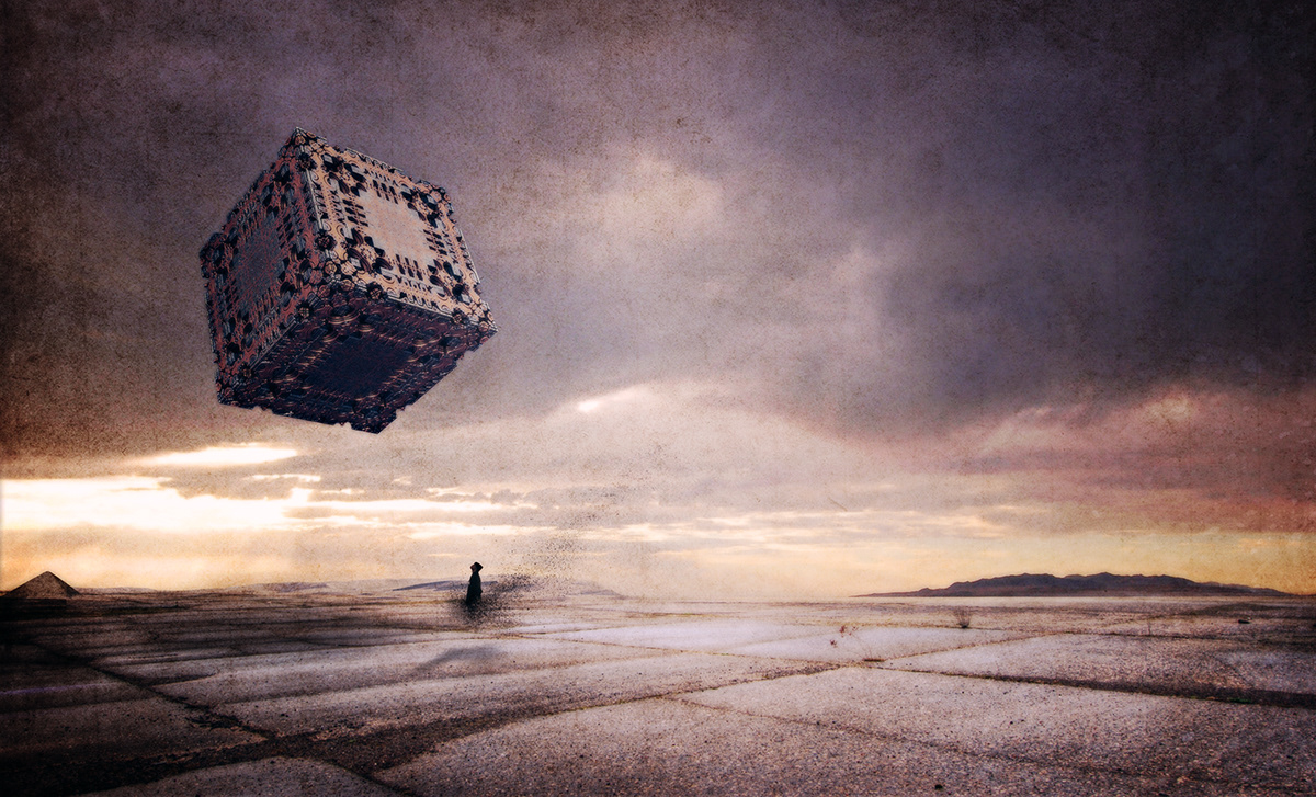 surreal cube Photo Manipulation  self-portrait fantasy door sea lake Ocean bridge storm clouds SKY curiosity telephone