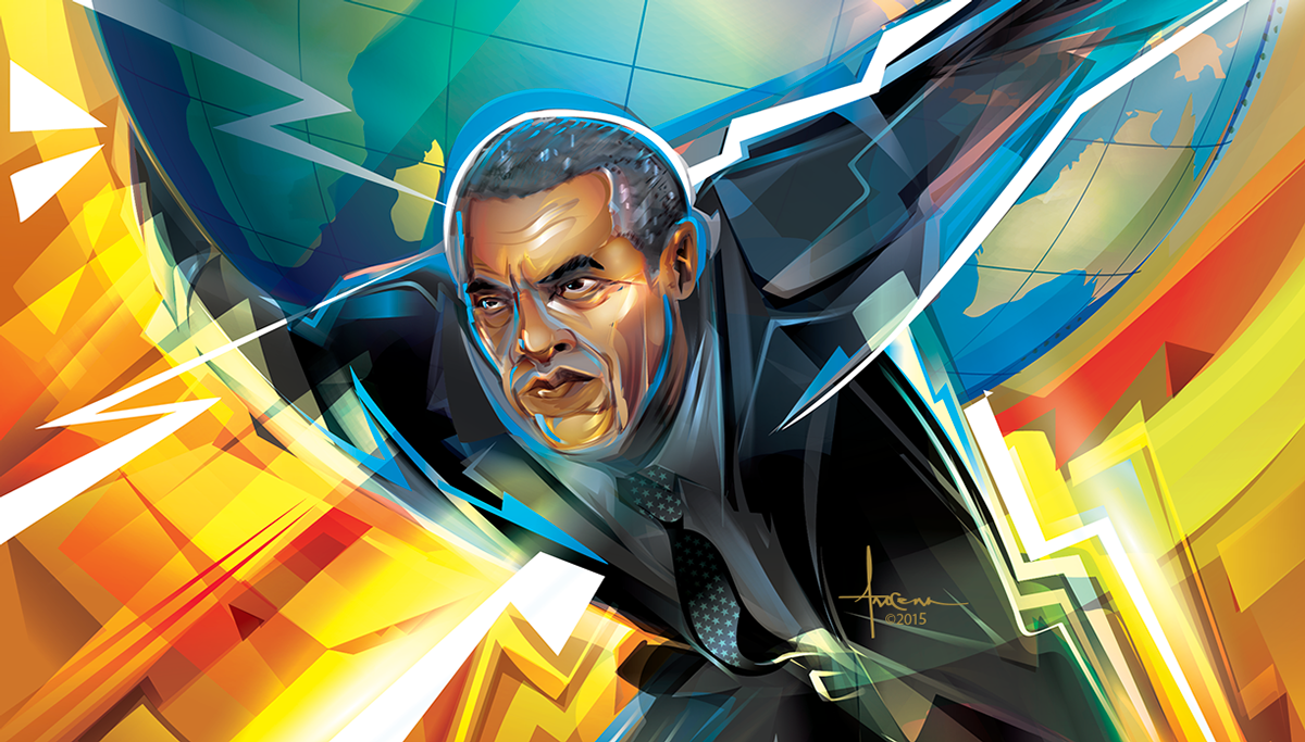 u.s.president obama atalas globe suit pop-deco vector mexifunk orlandoarocena foreign-affairs-mag cover barackobama