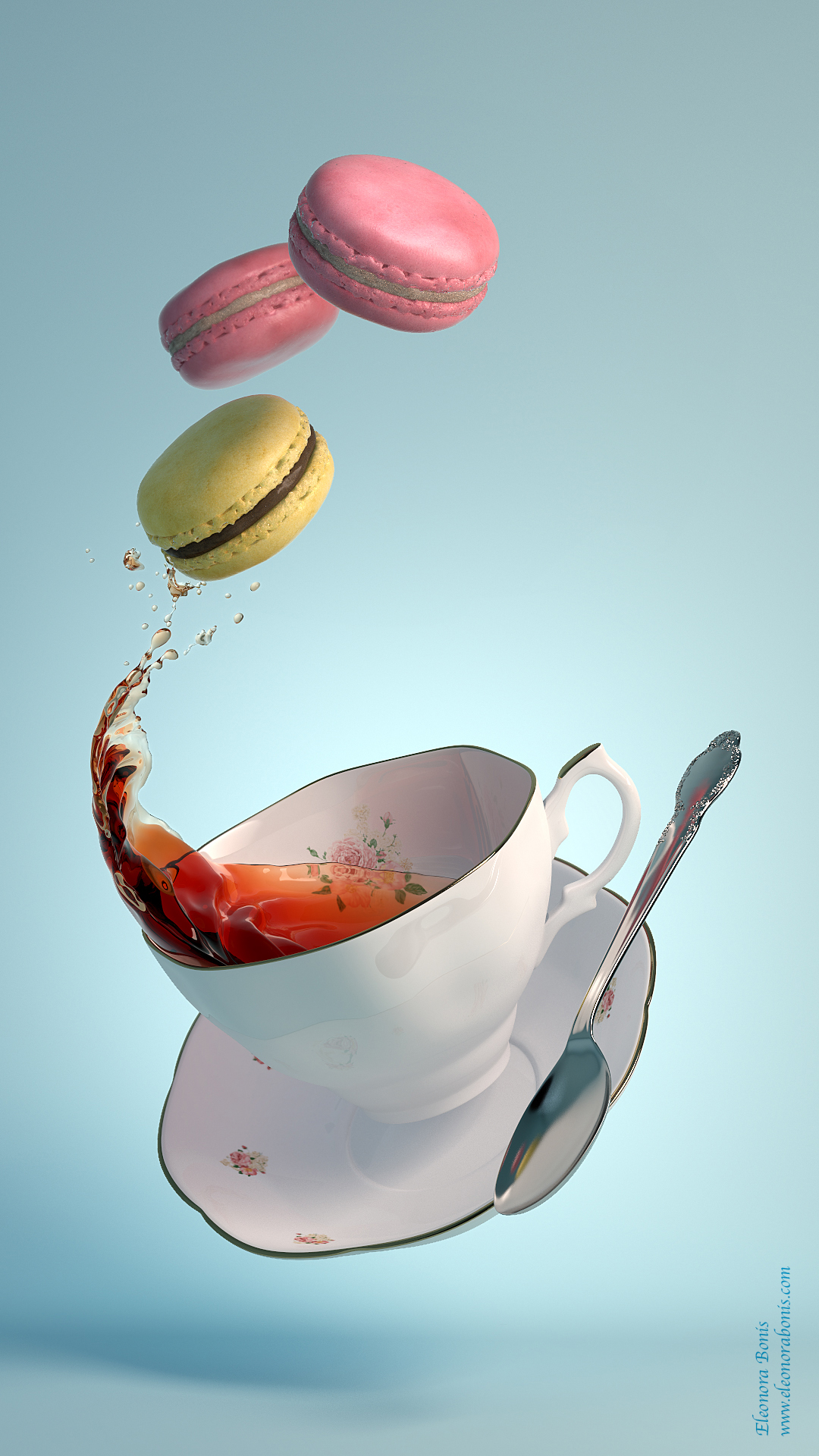 3D rendering vray product digital creative tea commercial macaron Liquid vintage