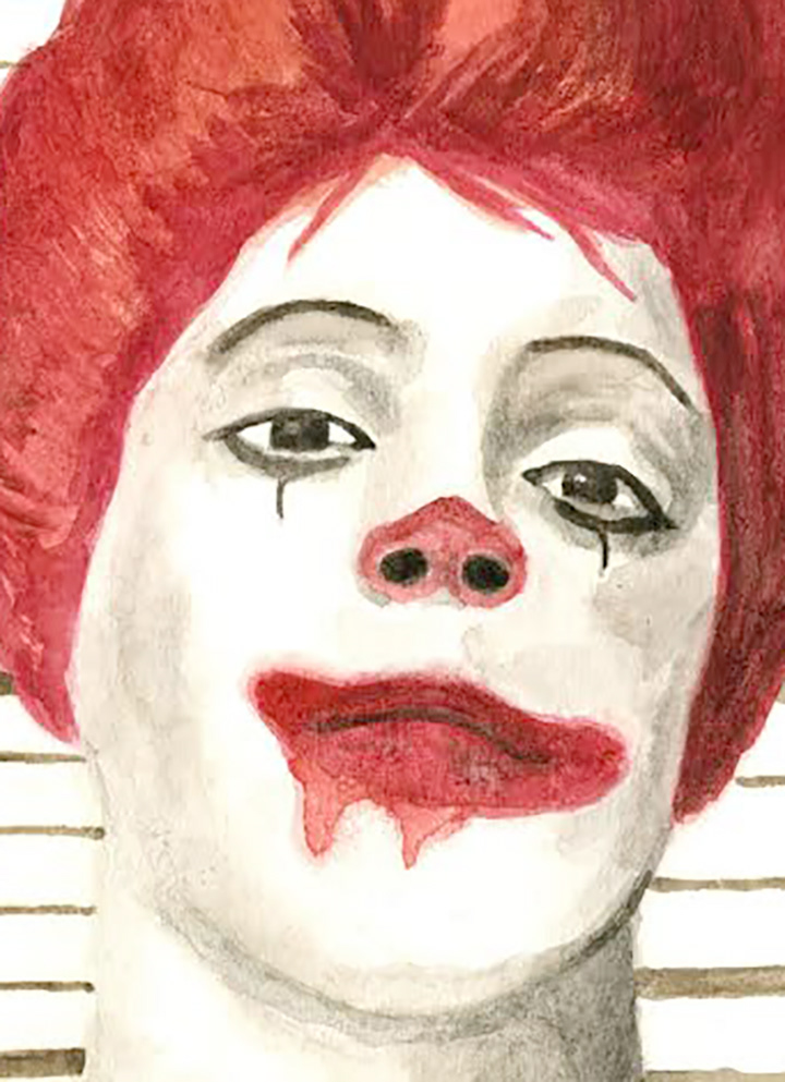 McDonalds ronald mcdonald Fast food murder heart disease ILLUSTRATION  watercolor