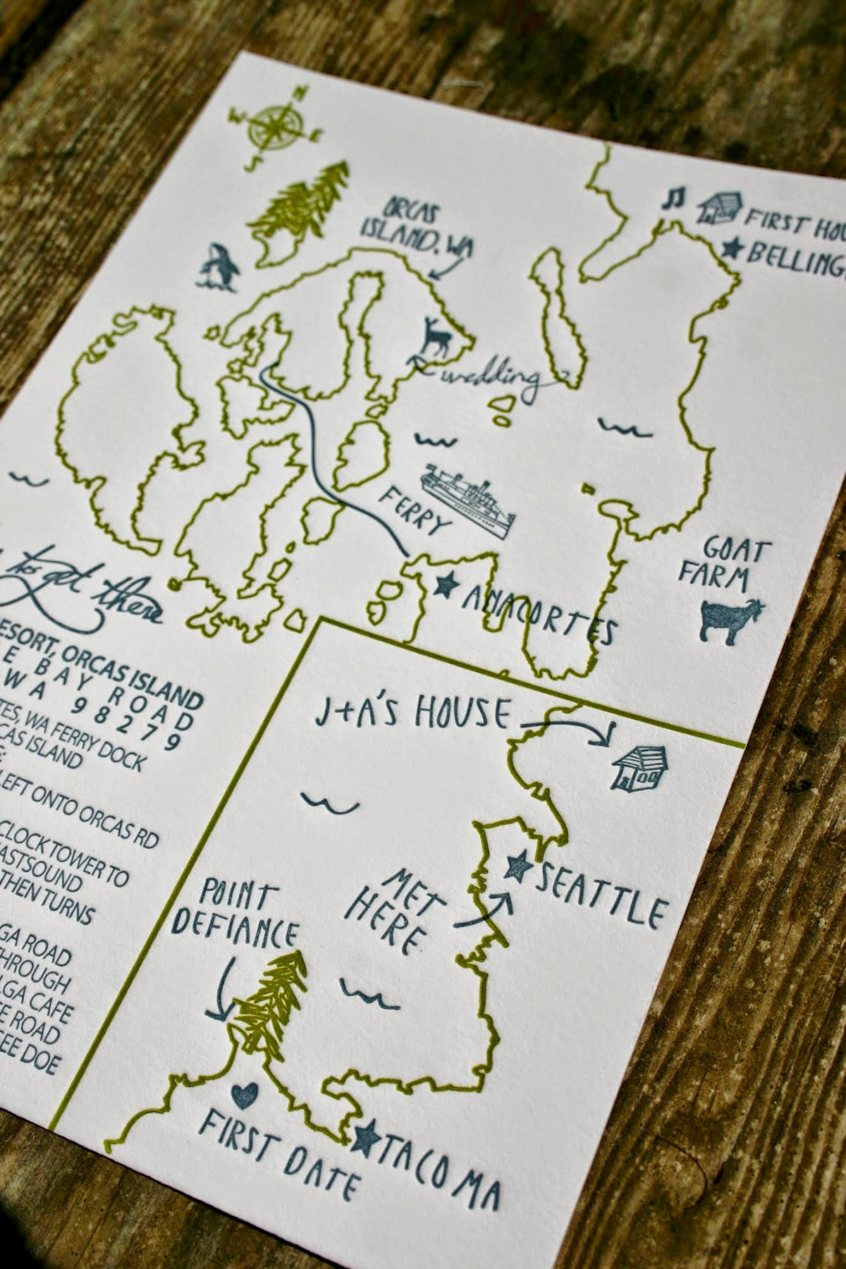 woodland summer camp inspired letterpress Letterpress invitations doe bay Orcas Island deer