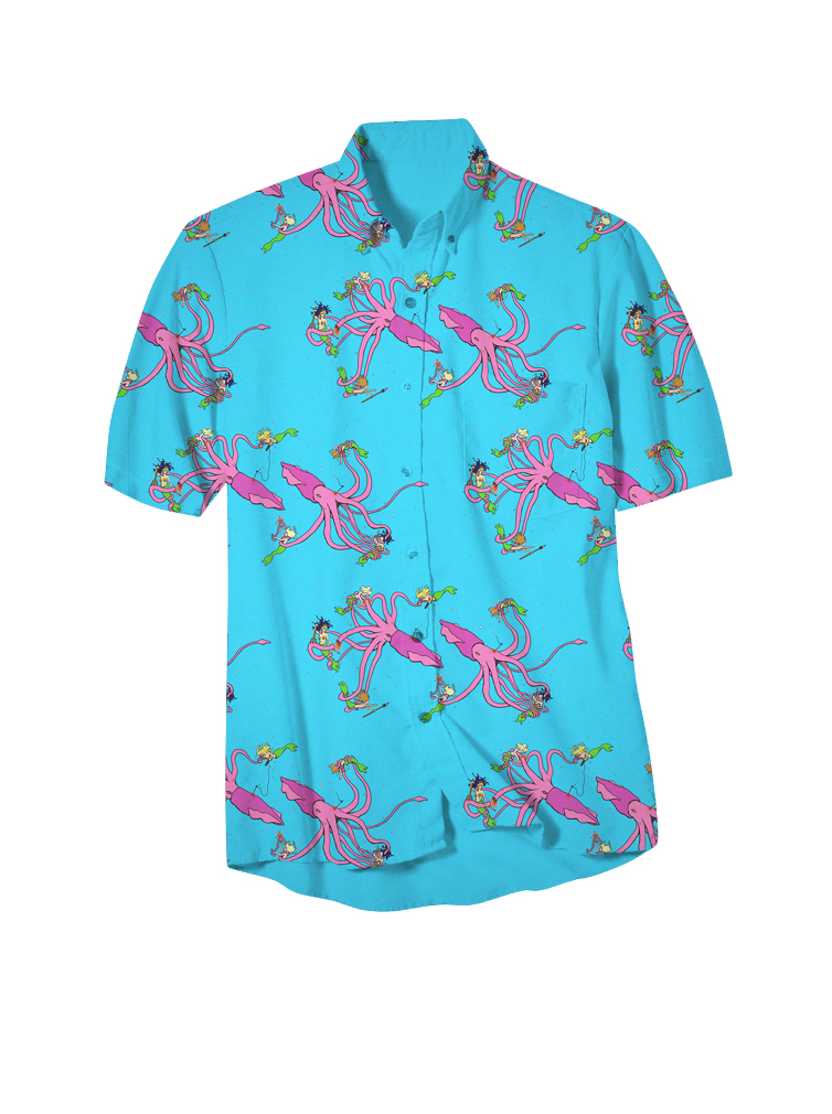 octopus mermaid War shirt pattern Surf apparel underwater fight button down shirt hawaiian shirt battle