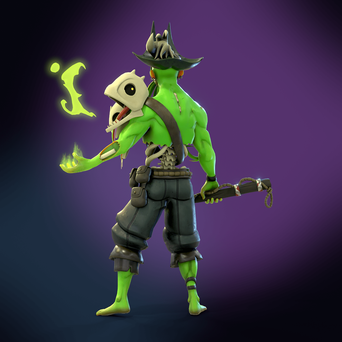 3D Game Art stylized undead captain pirate Harpoon ghost