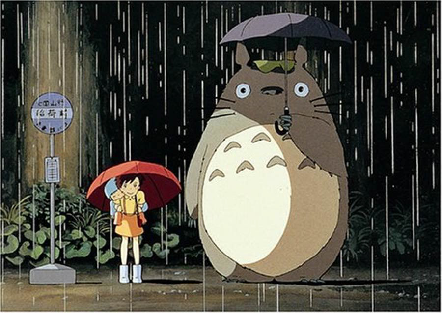 drew a scene from the movie 'My neighbor Totoro' where he is wait...