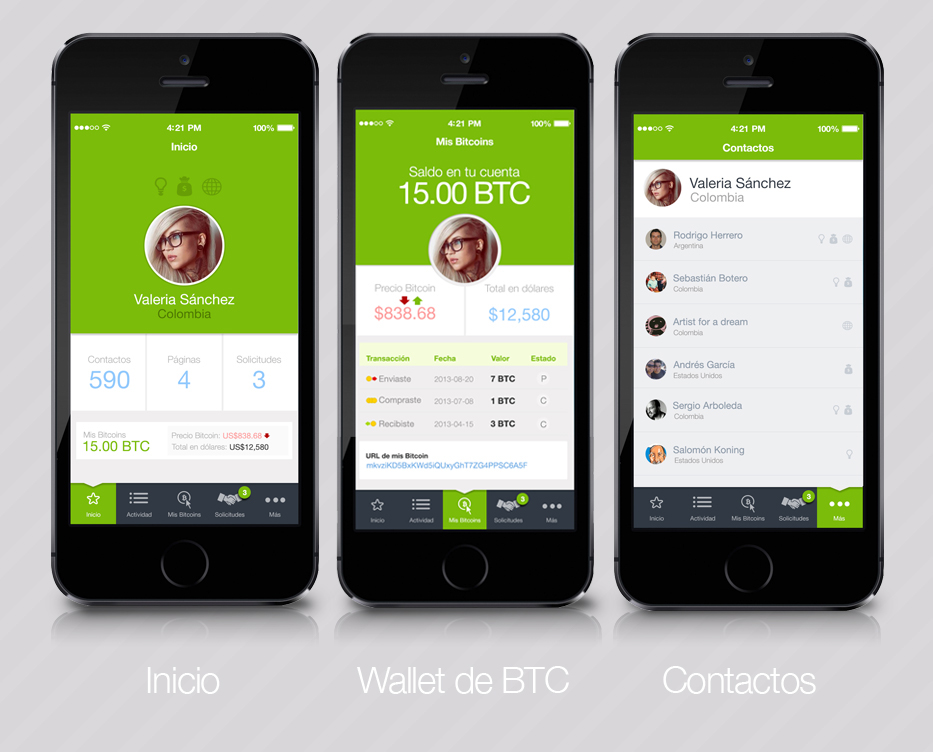 mobile UI app ios design inversiones.com social network Bitcoins creative