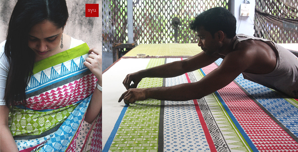 block print handmade handloom textile saree Ethnic