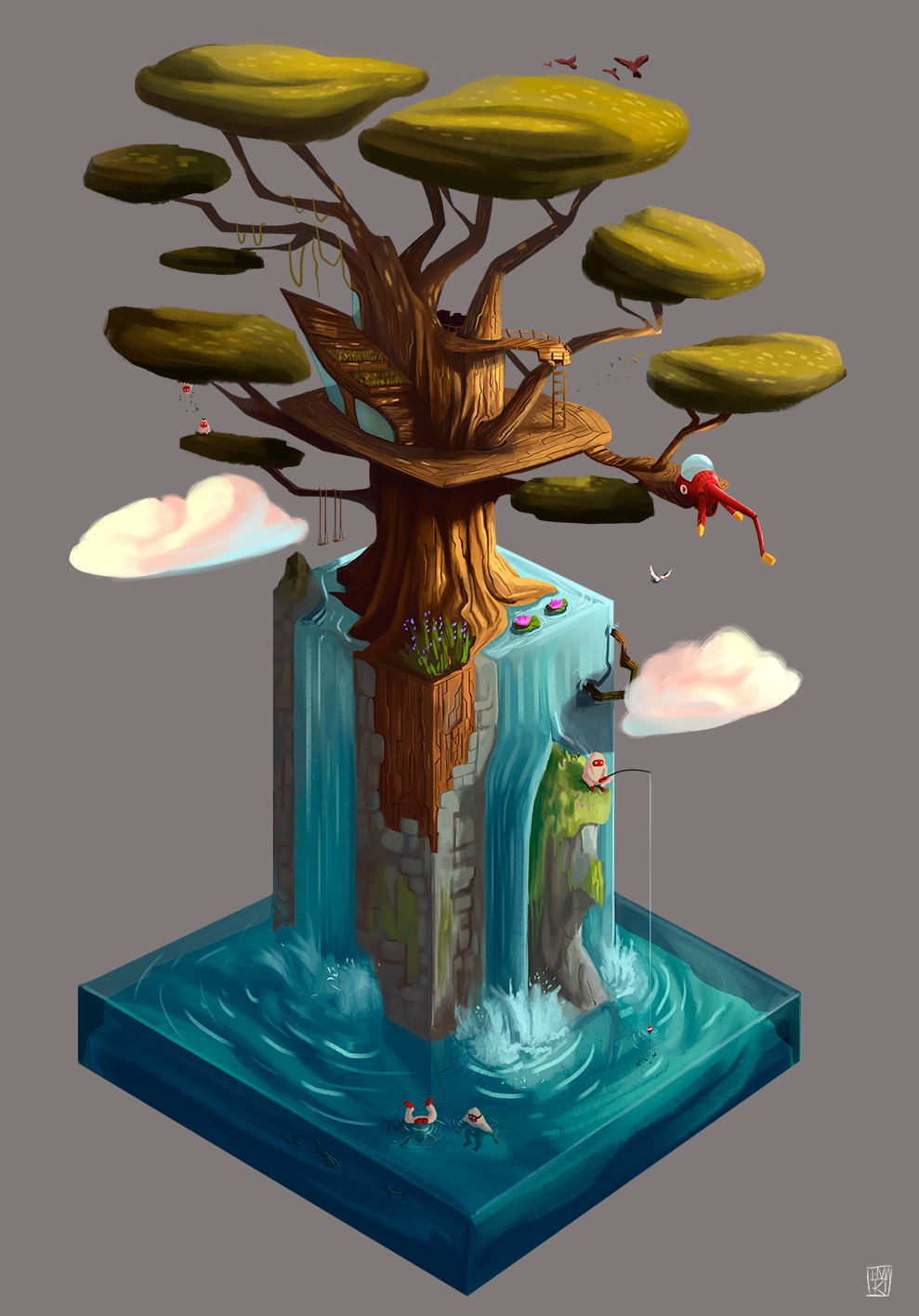 conceptart concept Island lostisland pirate Treehouse mountain submarine sous marin ile video-games jeux-video
