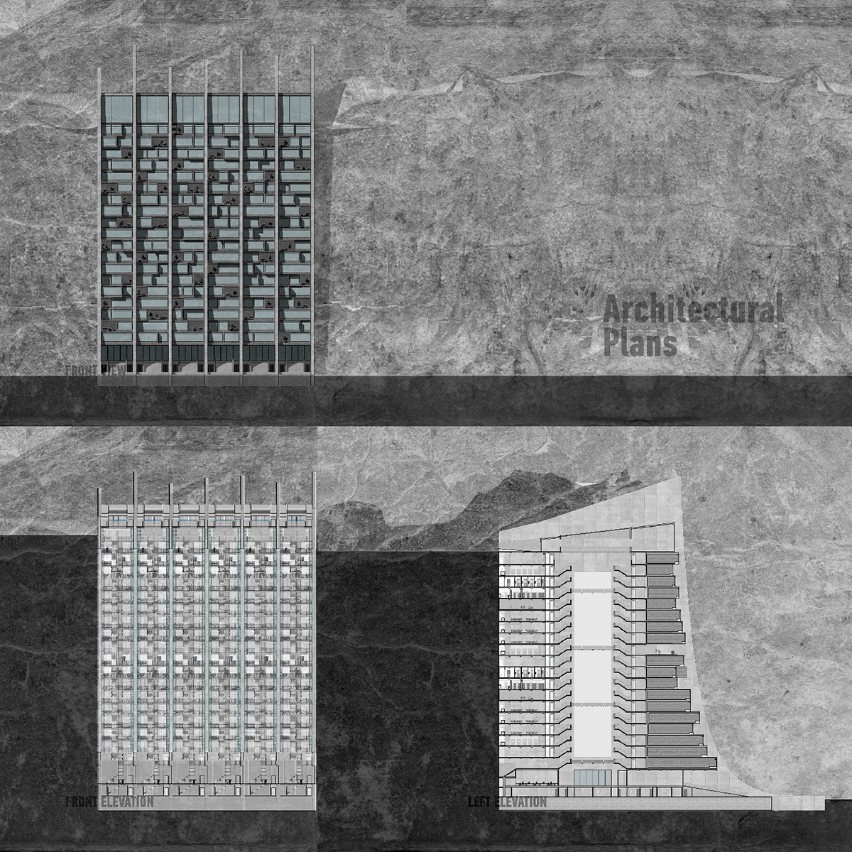 Project design presentation concept Refugees sea Hospitality cliffs concrete building Master Main project