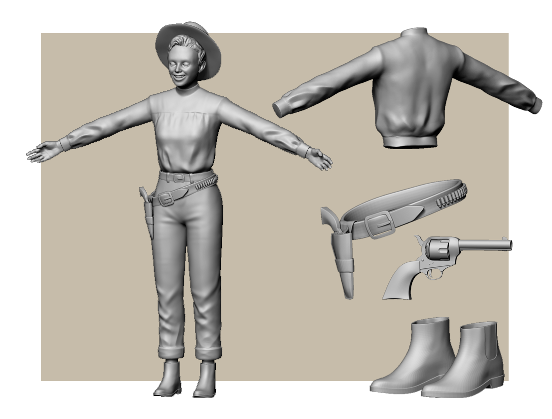 wild west cowgirl cowboy Dinosaur 3D clay Digital Art  Character Render vfx