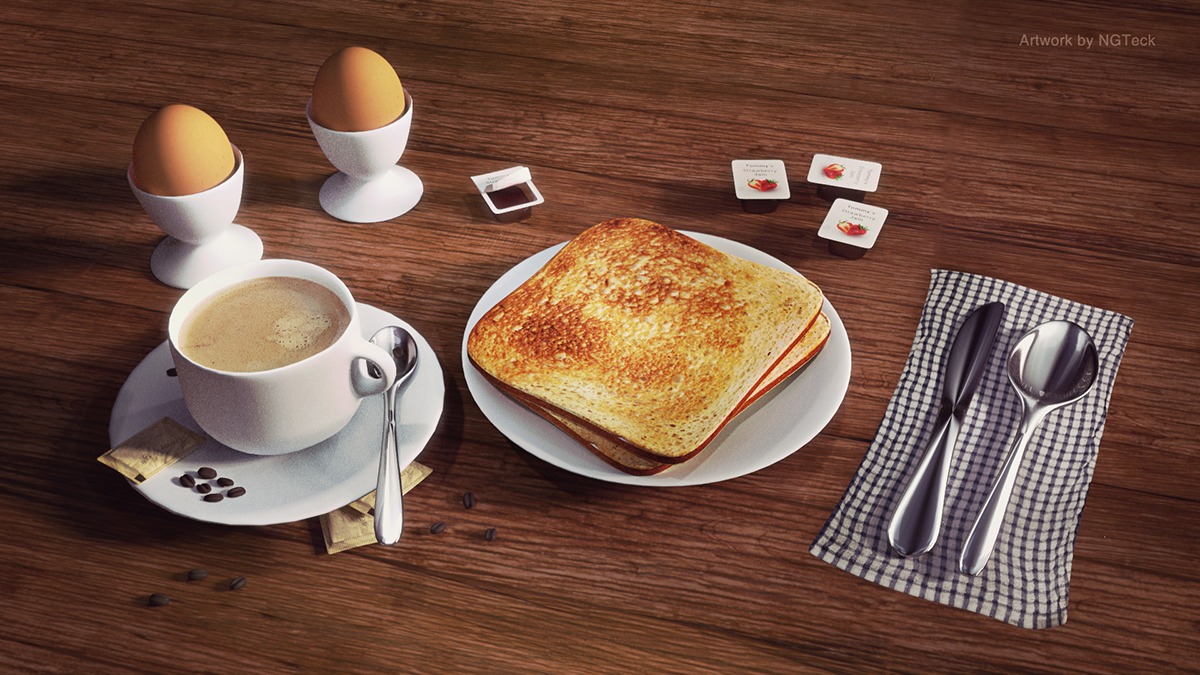 Project breakfast 3D Food  bread Coffee cup game egg bean plates daily life edible delicious