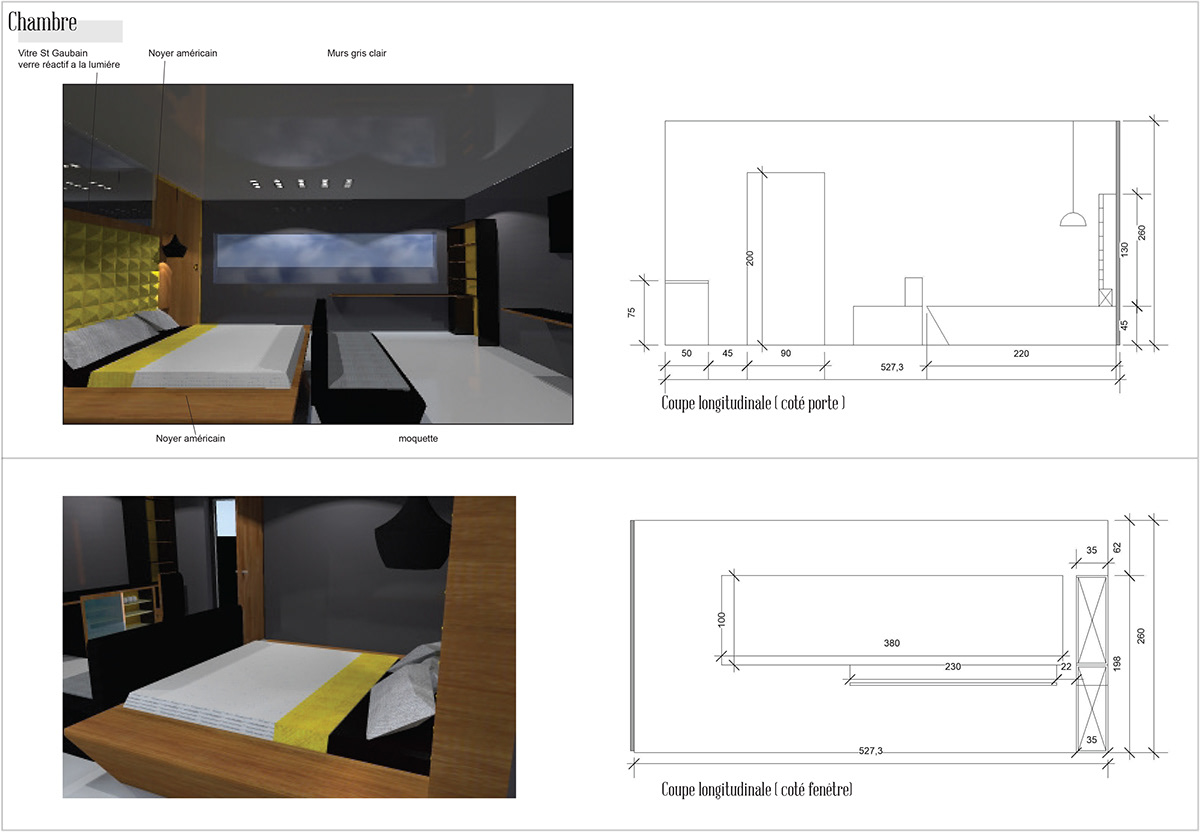 bed room hotel design espace color yellow black White accessible artlantis studio sketchup pro
