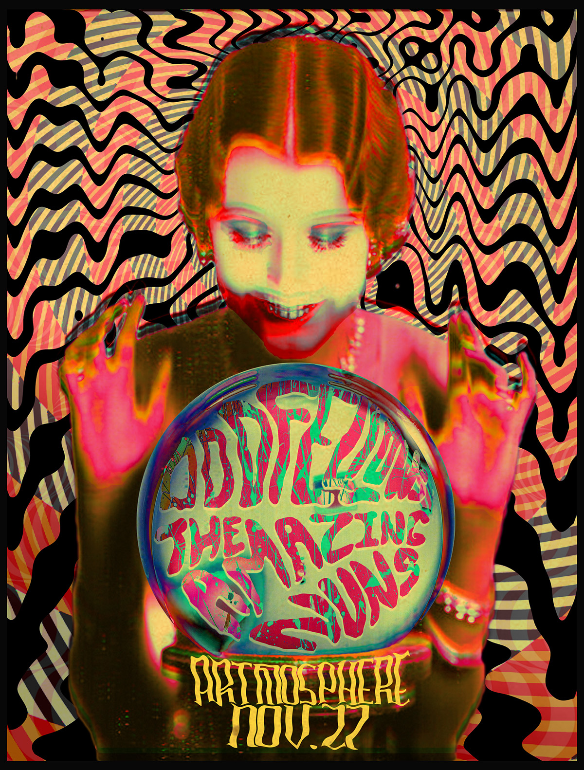 psychedelic furgatorio Sage crystal ball woman vintage flyer poster artmosphere Nashville lafayette rock oddfellows amazing nuns