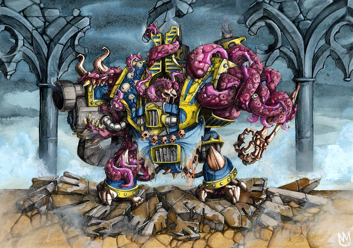 watercolor Possessed chaos drednought Warhammer 40k fan-art tentacle