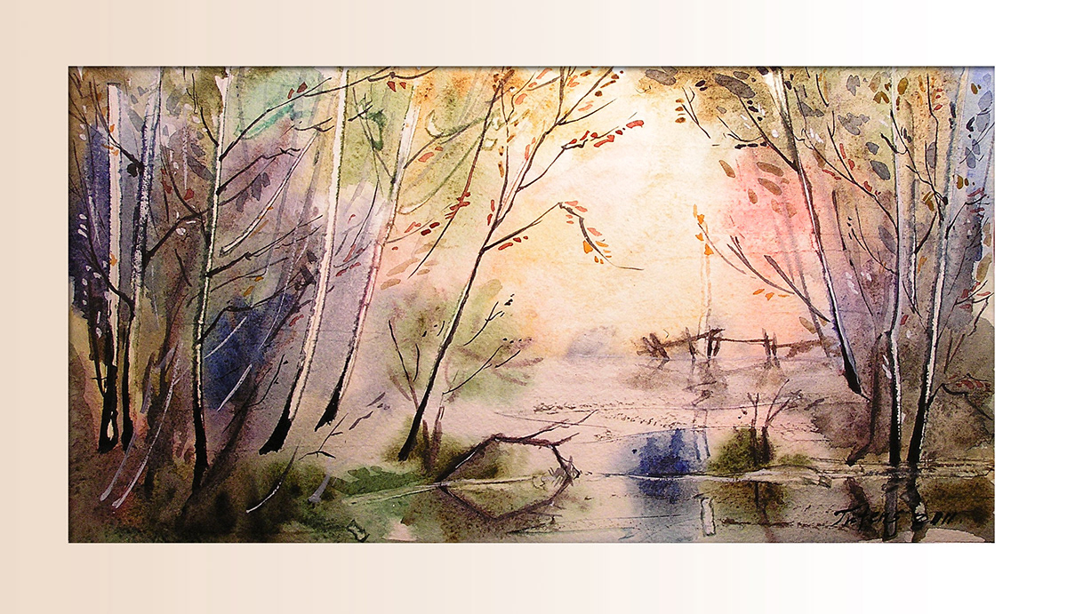 watercolor ink forest ship paint fisher Sunflowers Landscape