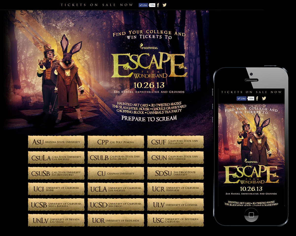 Insomniac Events escape from wonderland mobile Responsive
