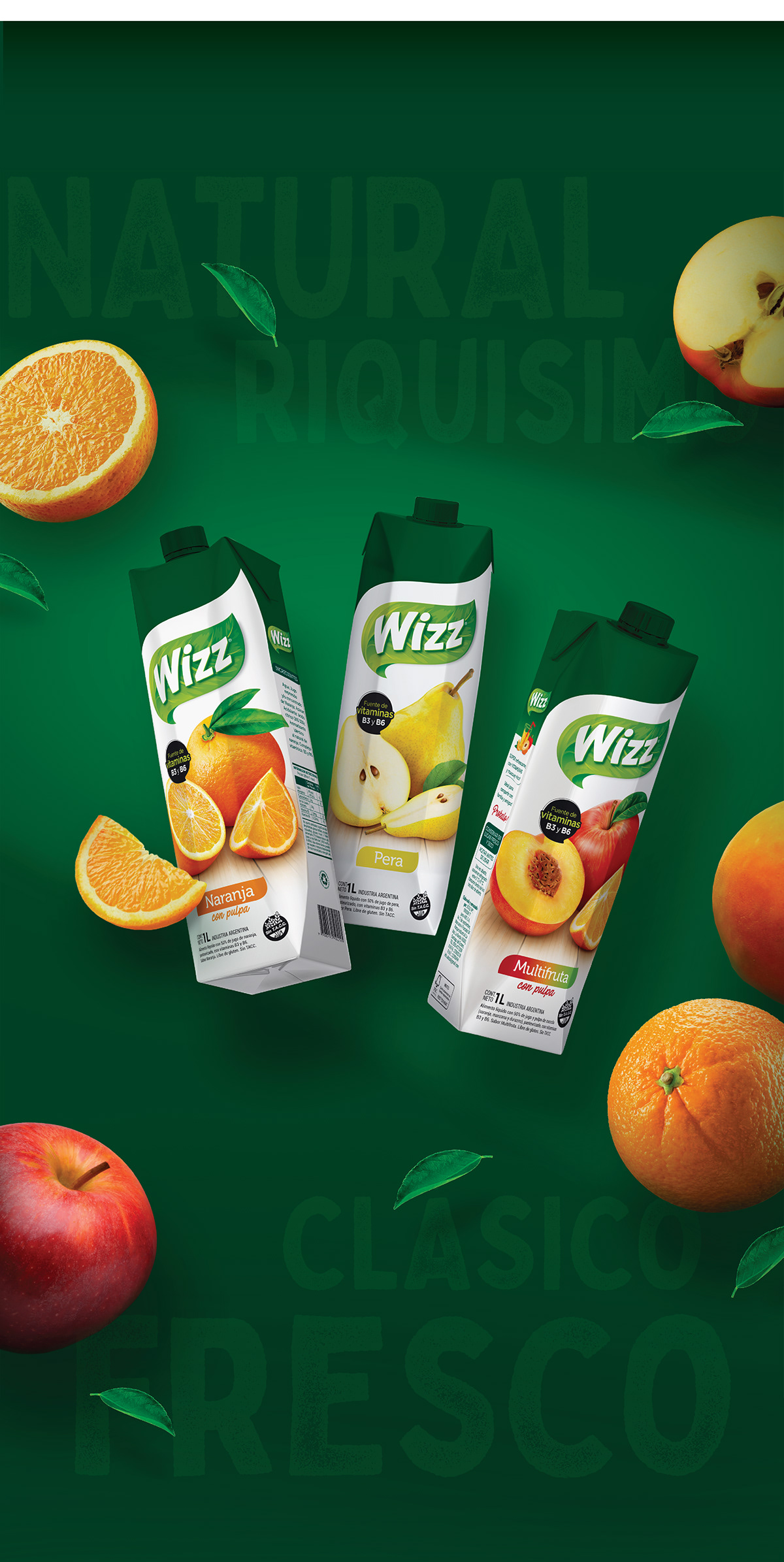 TetraPak Jugos diseño gráfico Packaging branding  frutas envase argentina marca wizz