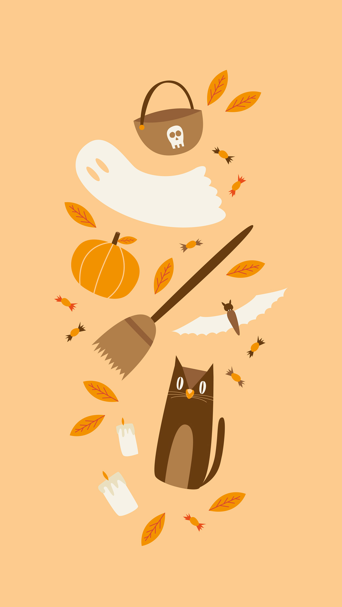 autumn Halloween floral october delicate leaves Sweets ghost Cat pumpkin