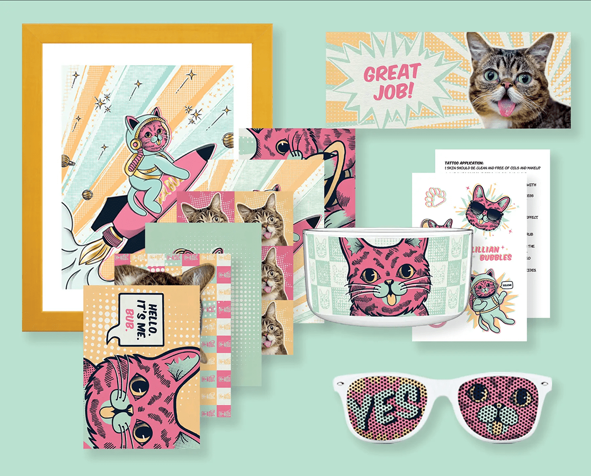 Lil Bub Pop Art subscription box subscription ILLUSTRATION  packaging design product design  Cat popsocket screen print