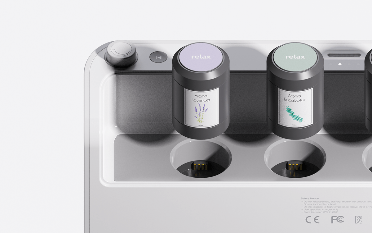 app Aroma capsule design diffuser industrial music product speaker UI/UX