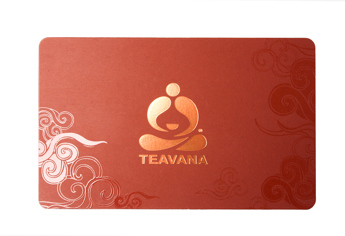 Teavana giftcard foil stamp spot varnish