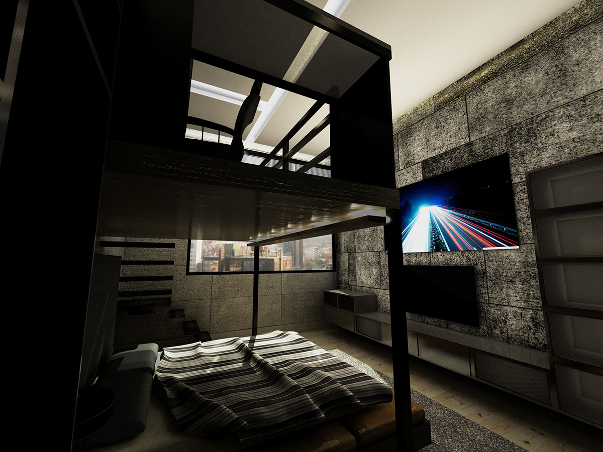 industrial bedroom LOFT 3d Visualisation design