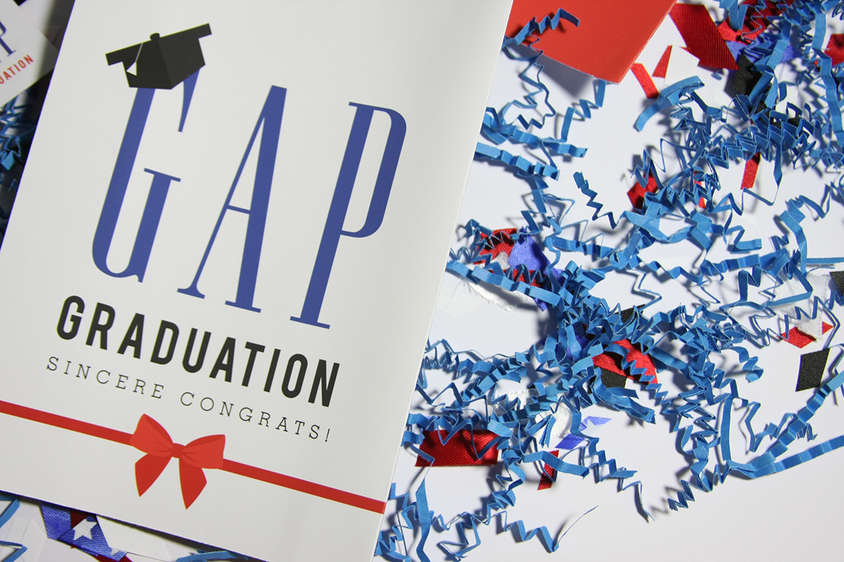 gap graduation limited edition Theme red blue celebration congratulations surprise confetti
