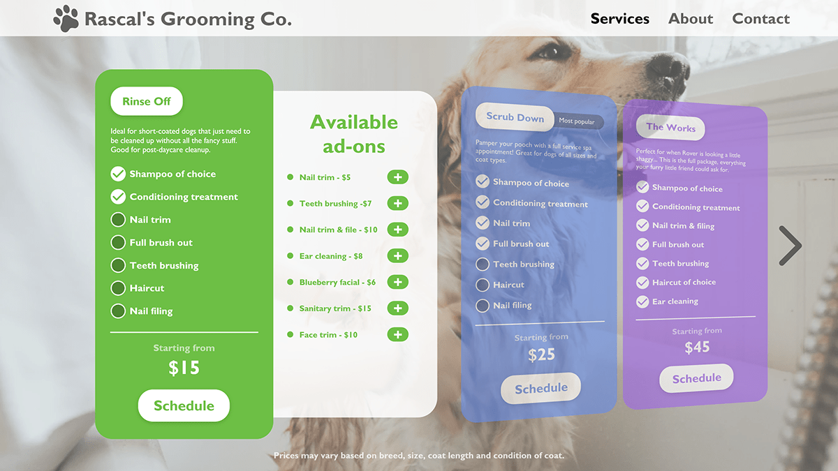 adobe daily challenge desktop dog grooming pricing table Web xd challenge