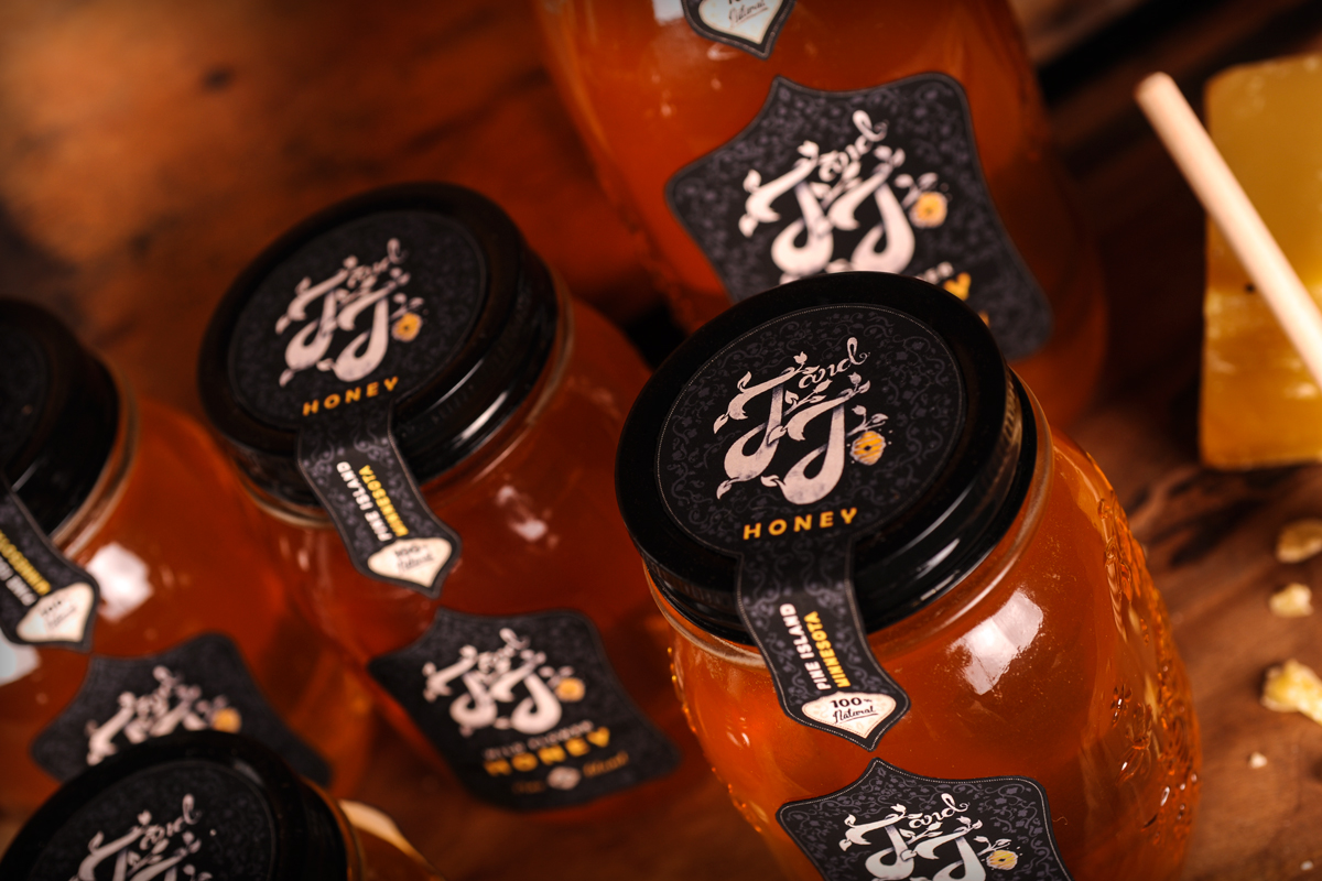 J & J Pine Island Honey Ivan Trushin Packaging Honey packaging Honey Typography