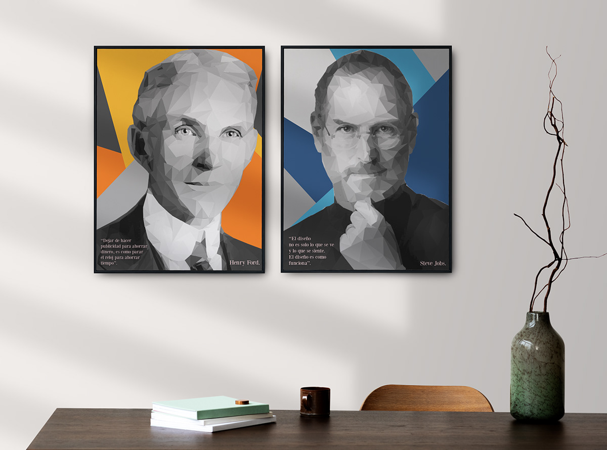 arte cuadros diseño diseño gráfico diseñointerior Henry Ford oficina poligonal poligonos Steve Jobs